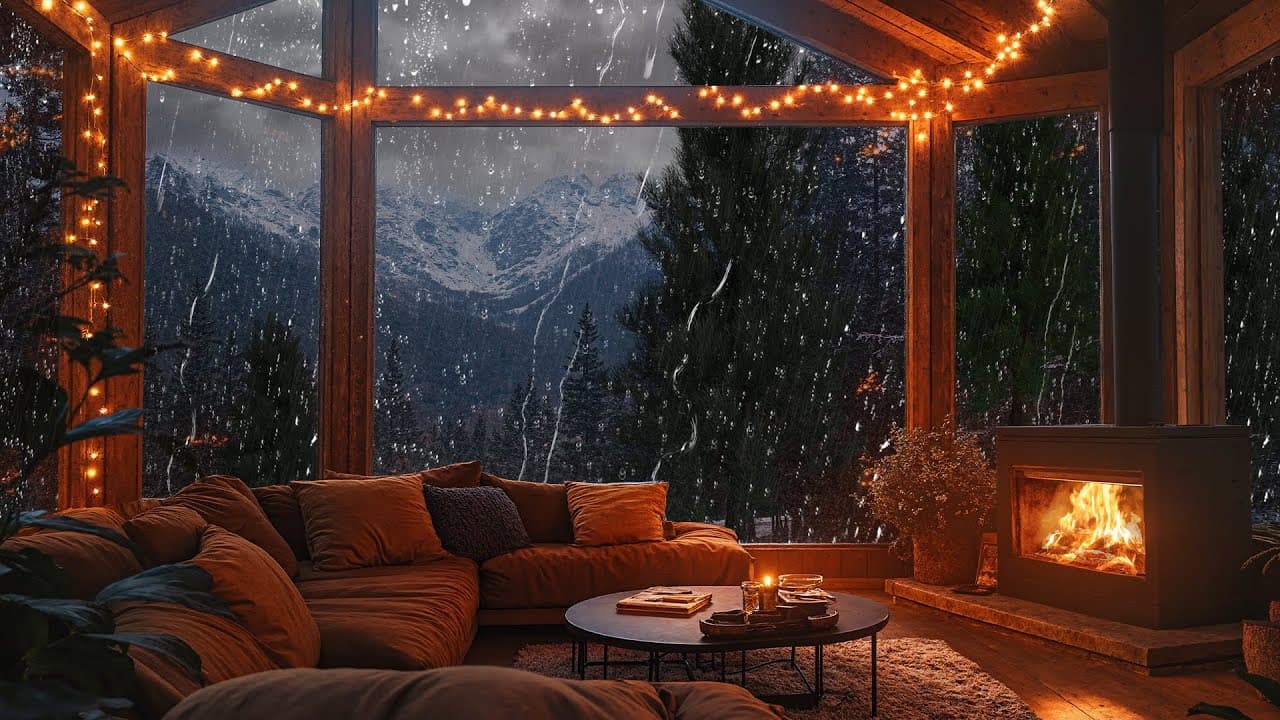 Rainy Autumn Night Ambience - Relax with Rain Outside and Breeze Sounds